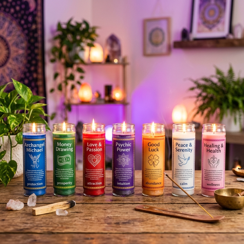 Velas de 7 dias, coloridas e palito na loja Cantinho Sagrado no Tucuruvi SP